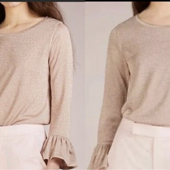 J. Crew sparkle Bell sleeve Metállic champagne   Blouse - Picture 1 of 7